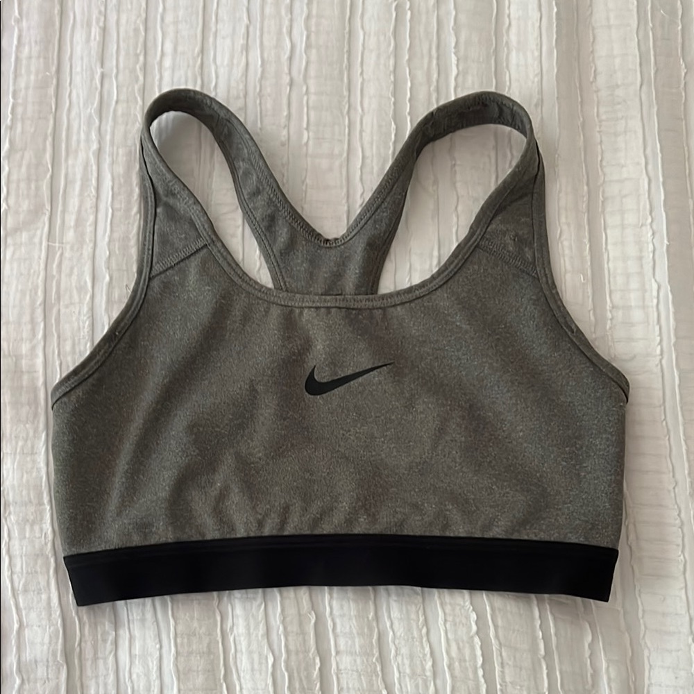 Nike Gray and Black Sports Bra with Racerback Design